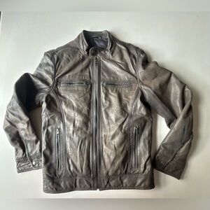 Seventh Ave: Mens Leather Jacket Zip Up Taupe/Gray Rustic look
